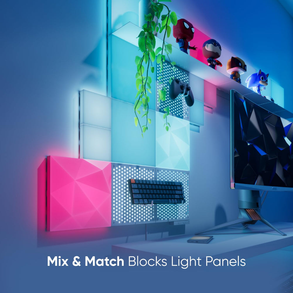 مجموعة نانوليف كومبو كبيرة الحجم (4 مربعات كبيرة، 4 مربعات صغيرة، لوح مقوى، رف) 10 قطع، لون أبيض