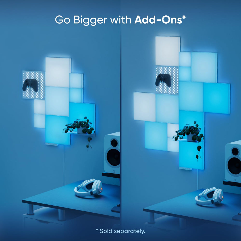 مجموعة نانوليف كومبو كبيرة الحجم (4 مربعات كبيرة، 4 مربعات صغيرة، لوح مقوى، رف) 10 قطع، لون أبيض