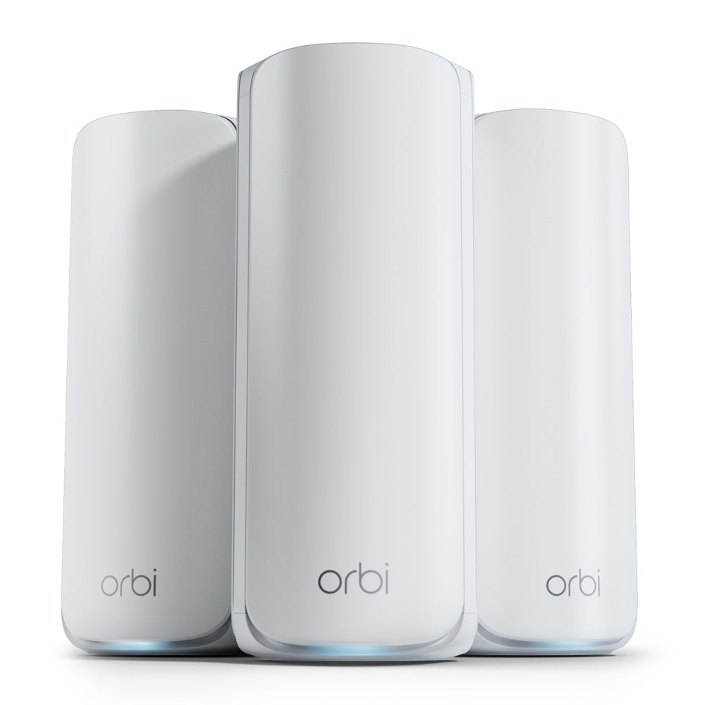 NETGEAR Orbi 770 Series Tri-Band WiFi 7 Mesh Network System (RBE773) - Router + 2 Satellite Extenders, Security Features, Up to 11Gbps, Covers up to 8,000 sq. ft., 100 Devices, 2.5 Gig Internet Port