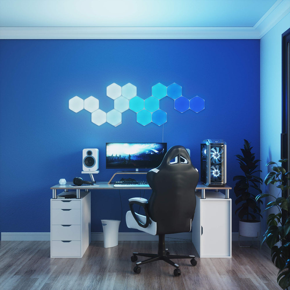 مجموعة توسعة أشكال نانوليف السداسية - نظام لوحة LED ذكي يعمل بتقنية الواي فاي مع مُحلل موسيقي مرئي - عبوة من 3 قطع - أبيض - وحدة التحكم غير متضمنة