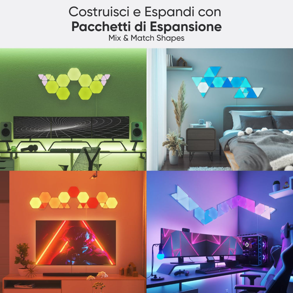 مجموعة نانوليف شيبس هيكساغونز للمبتدئين - نظام لوحة LED ذكي يعمل بتقنية الواي فاي مع مُحلل موسيقي مرئي - عبوة من 9 قطع - أبيض