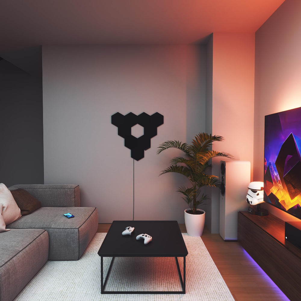 NANOLEAF Shapes Hexagons Ultra Black Expansion Pack - Smart WiFi LED Panel System w/ Music Visualizer - 3 Pack - Black - controller not included