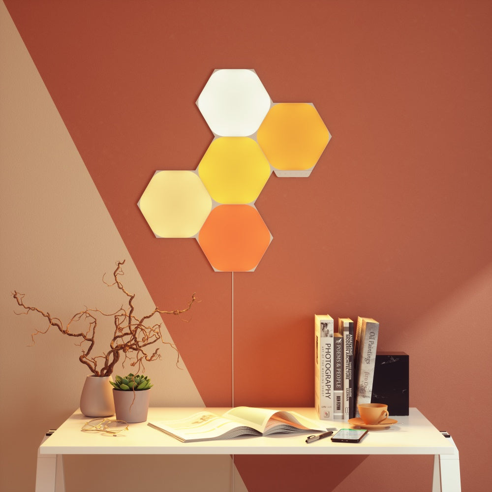 NANOLEAF Shapes Hexagons Expansion Pack - Smart WiFi LED Panel System w/ Music Visualizer - 5 Pack - White - controller not included