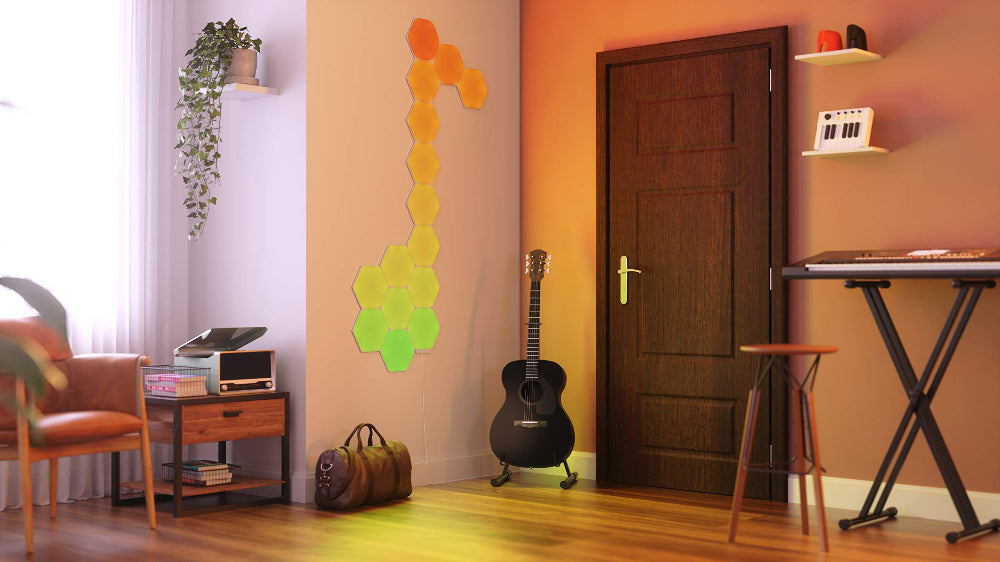 مجموعة نانوليف شيبس هيكساغونز للمبتدئين - نظام لوحة LED ذكي يعمل بتقنية الواي فاي مع مُحلل موسيقي مرئي - عبوة من 15 قطعة - أبيض