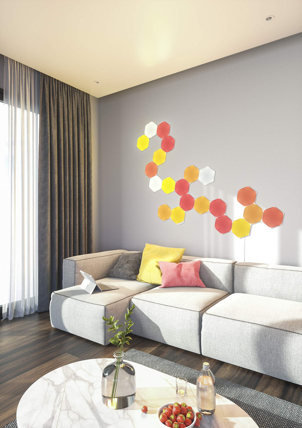 مجموعة نانوليف شيبس هيكساغونز للمبتدئين - نظام لوحة LED ذكي يعمل بتقنية الواي فاي مع مُحلل موسيقي مرئي - عبوة من 15 قطعة - أبيض