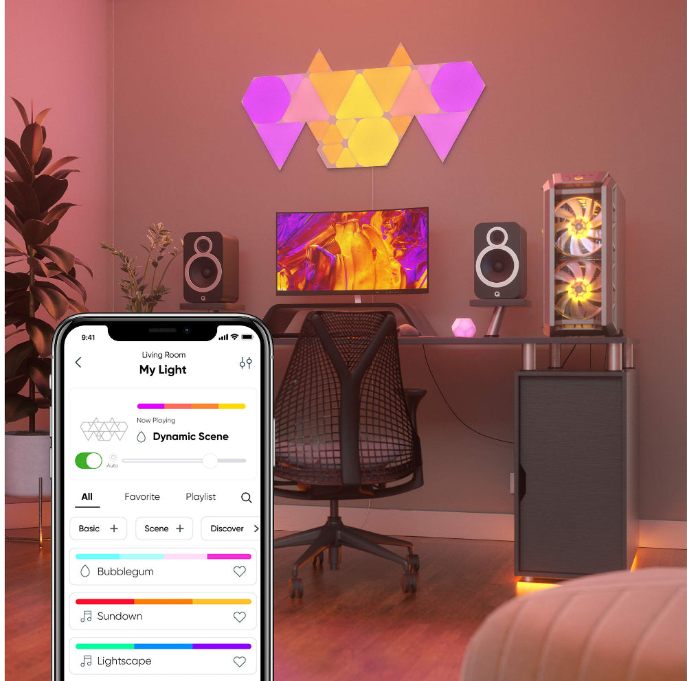 NANOLEAF Shapes Triangles Starter Kit - Smart WiFi LED Panel System w/ Music Visualizer - 4 Pack - White