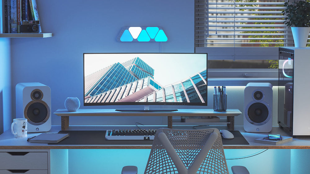 مجموعة نانوليف المصغرة لبدء التشغيل - نظام لوحة LED ذكي يعمل بتقنية الواي فاي مع مُحلل موسيقي مرئي - عبوة من 5 قطع - أبيض