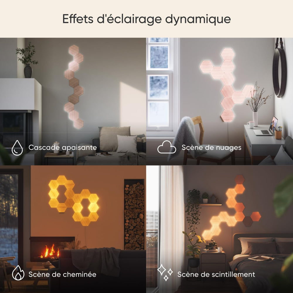 مجموعة نانوليف إيليمنتس هيكساغونز للمبتدئين - نظام لوحة LED ذكي يعمل بتقنية الواي فاي مع مُحلل موسيقي مرئي - عبوة من 7 قطع