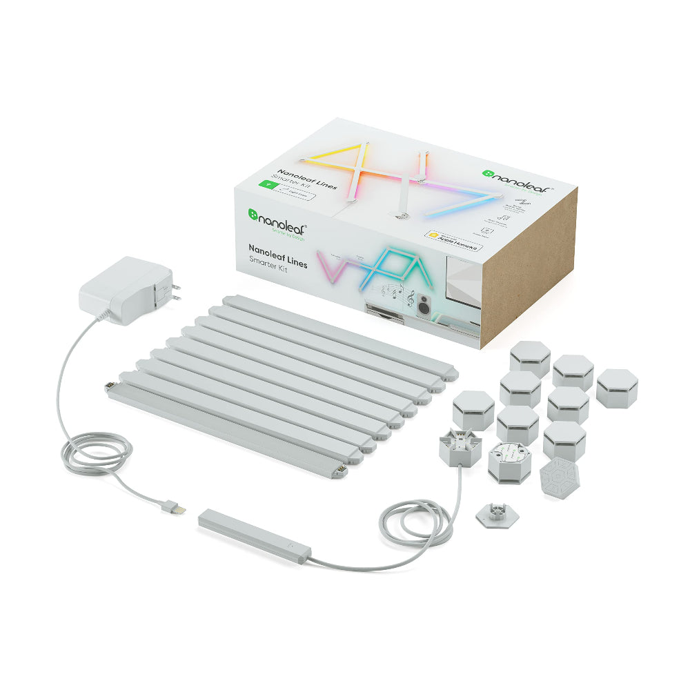 مجموعة NANOLEAF Lines Starter Kit - نظام لوحة LED ذكي يعمل بتقنية WiFi مع مُحلل موسيقي مرئي - عبوة من 9 قطع - أبيض
