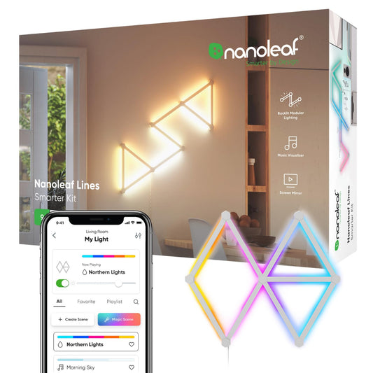 NANOLEAF Lines Starter Kit - Smart WiFi LED Panel System w/ Music Visualizer - 9 Pack UK - White