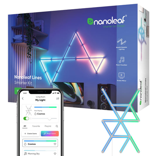 NANOLEAF Lines Starter Kit - Smart WiFi LED Panel System w/ Music Visualizer - 15 Pack UK - White