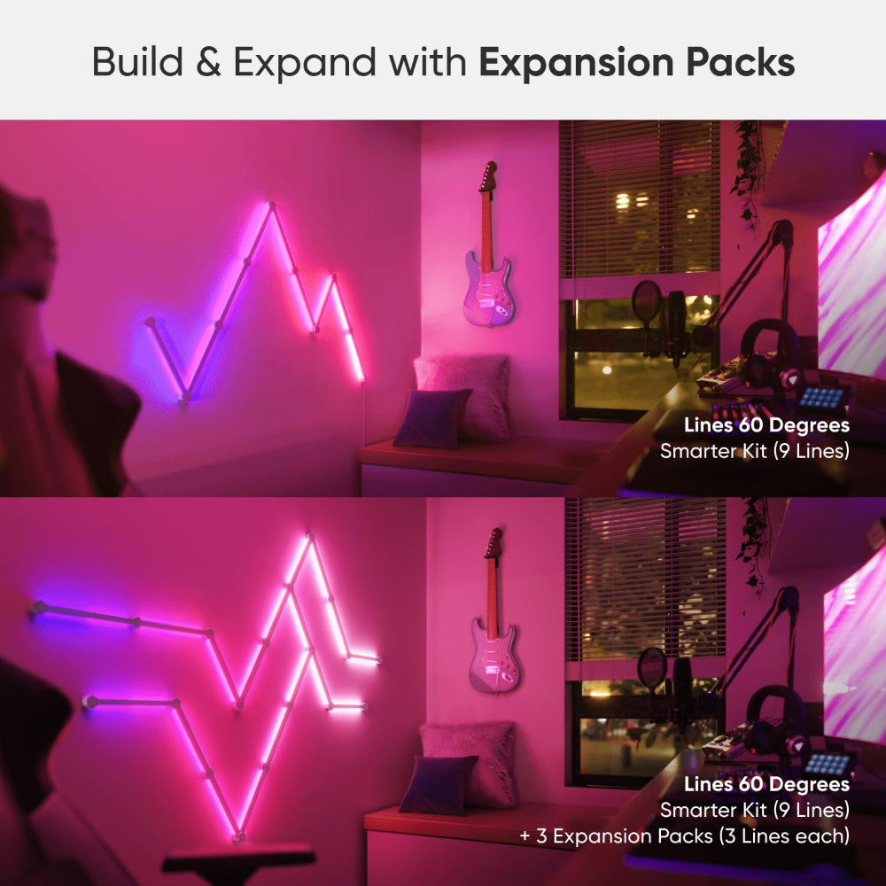 مجموعة NANOLEAF Lines Starter Kit - نظام لوحة LED ذكي يعمل بتقنية WiFi مع مُحلل موسيقي مرئي - عبوة من 15 قطعة - أبيض