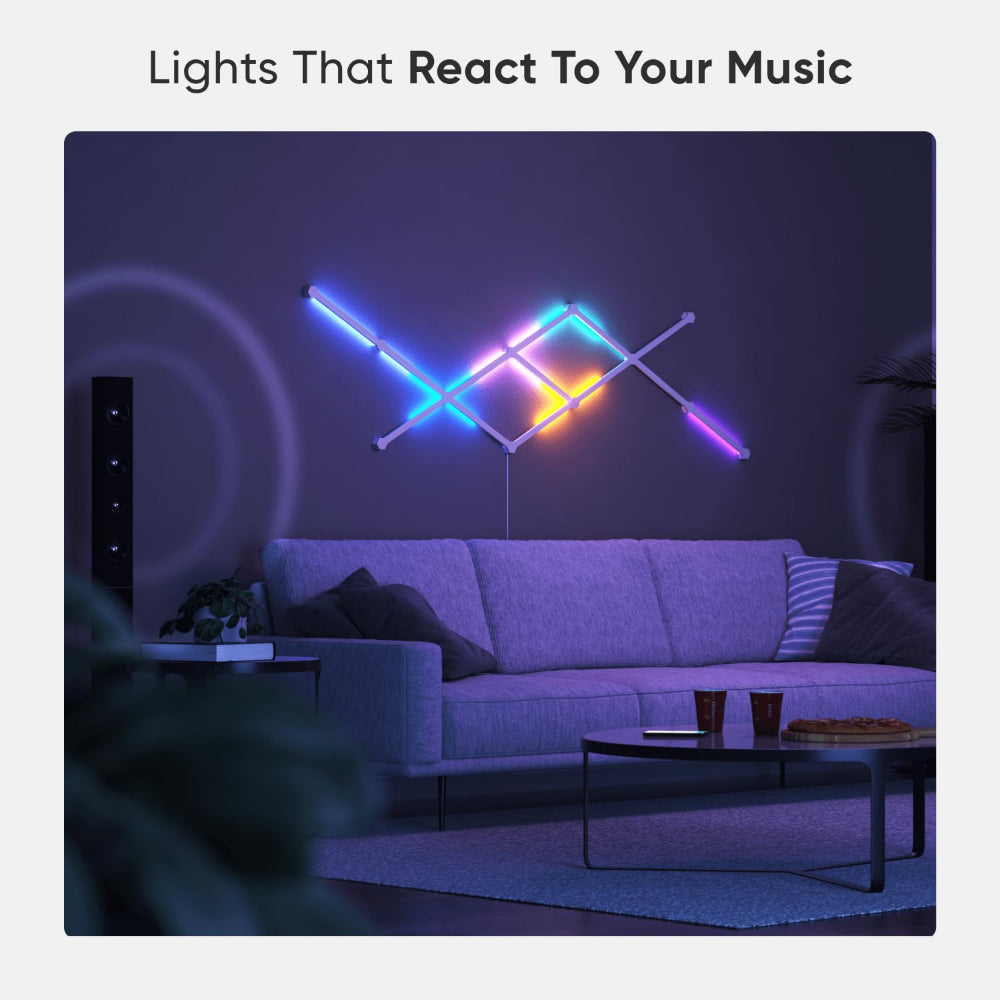 مجموعة NANOLEAF Lines Starter Kit - نظام لوحة LED ذكي يعمل بتقنية WiFi مع مُحلل موسيقي مرئي - عبوة من 15 قطعة - أبيض