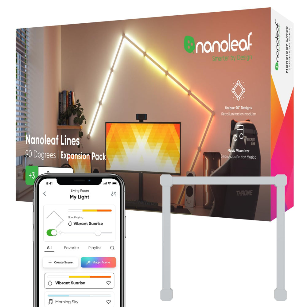 NANOLEAF Lines Squared Expansion Kit - Smart WiFi LED Panel System w/ Music Visualizer - 3 Pack UK - White