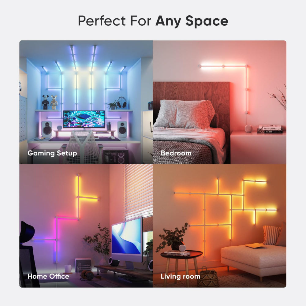 مجموعة NANOLEAF Lines Squared Starter Kit - نظام لوحة LED ذكي يعمل بتقنية الواي فاي مع مُحلل موسيقي مرئي - عبوة من 4 قطع - أبيض