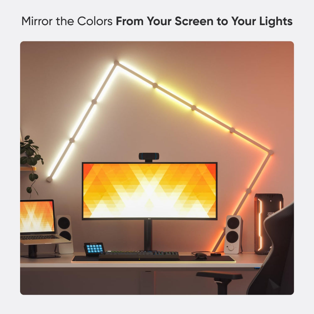 مجموعة NANOLEAF Lines Squared Starter Kit - نظام لوحة LED ذكي يعمل بتقنية الواي فاي مع مُحلل موسيقي مرئي - عبوة من 4 قطع - أبيض