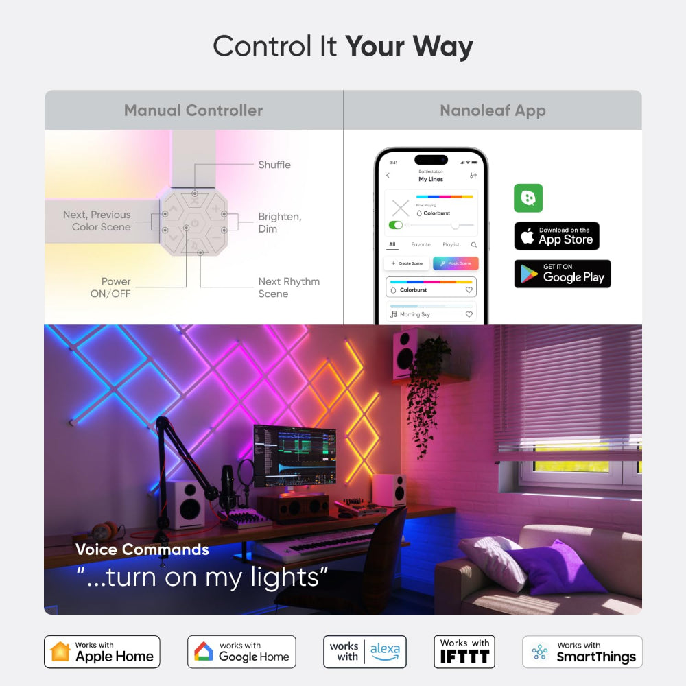 مجموعة NANOLEAF Lines Squared Starter Kit - نظام لوحة LED ذكي يعمل بتقنية الواي فاي مع مُحلل موسيقي مرئي - عبوة من 4 قطع - أبيض