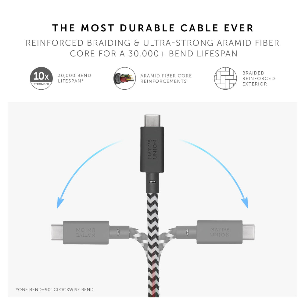 Native Union Anchor Cable 240W USB-C to USB-C 3m| Extra Long Charging Cable, for Bedside, Desktop, Away-from-the-Wall Charging, Zebra