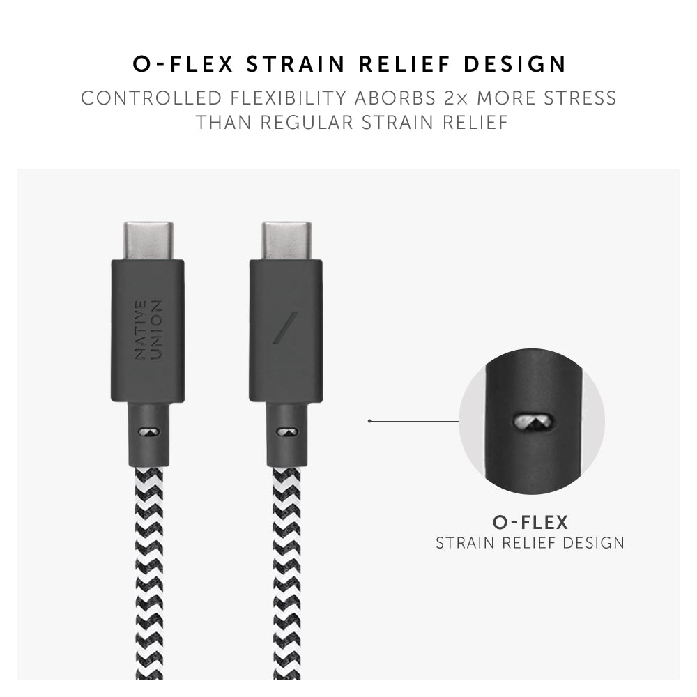 Native Union Anchor Cable 240W USB-C to USB-C 3m| Extra Long Charging Cable, for Bedside, Desktop, Away-from-the-Wall Charging, Zebra