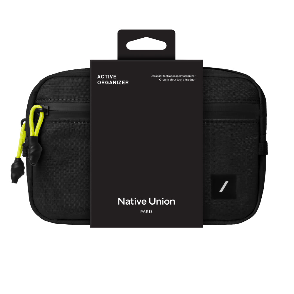 Native Union Active Organizer – Ultralight Tech & EDC Pouch, Water-Resistant Recycled Ripstop Fabric, Quick-Access Pocket, Exterior Loops, Travel & Everyday Carry Organizer - Black