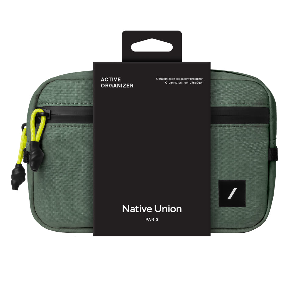 Native Union Active Organizer – Ultralight Tech & EDC Pouch, Water-Resistant Recycled Ripstop Fabric, Quick-Access Pocket, Exterior Loops, Travel & Everyday Carry Organizer - Slate Green