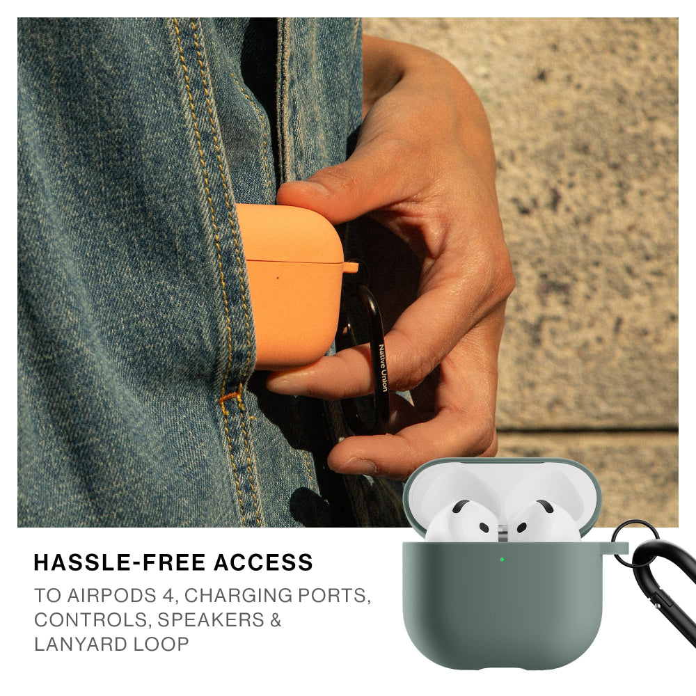 Native Union Active Case for Aipods Gen 4| Matte Silicone w/ Metal Clip for Attachment, Drop & Scratch Protection, Form-Fitting, Sleek and Stylish, Qi Wireless Charging Compatible - Slate Green