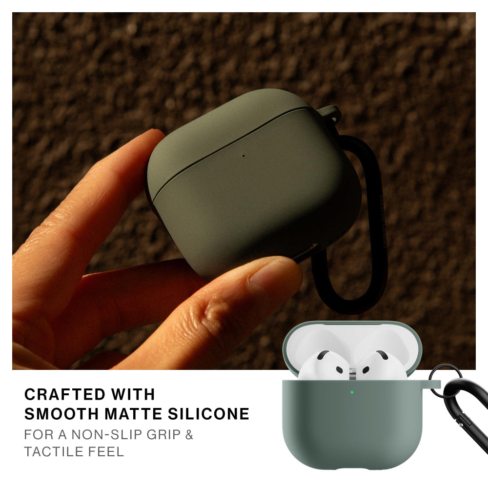 Native Union Active Case for Aipods Gen 4| Matte Silicone w/ Metal Clip for Attachment, Drop & Scratch Protection, Form-Fitting, Sleek and Stylish, Qi Wireless Charging Compatible - Slate Green
