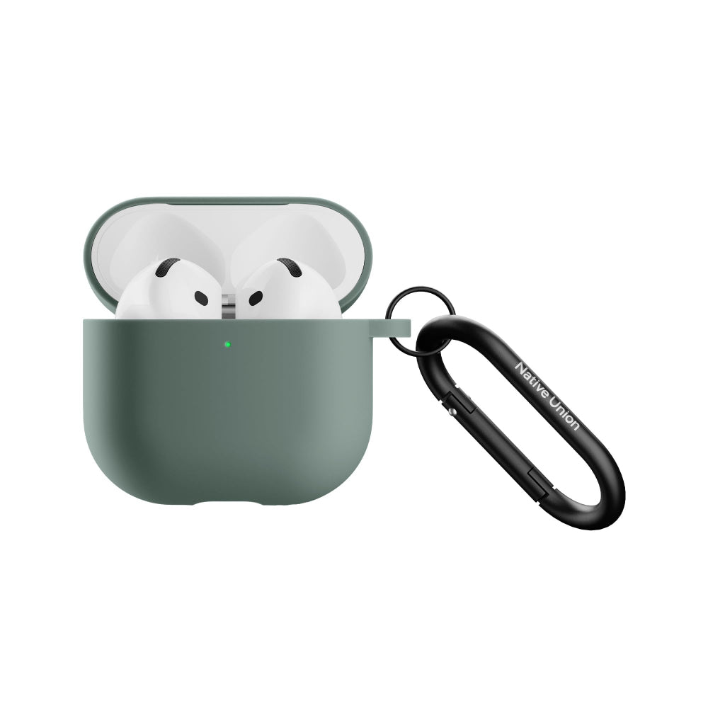 Native Union Active Case for Aipods Gen 4| Matte Silicone w/ Metal Clip for Attachment, Drop & Scratch Protection, Form-Fitting, Sleek and Stylish, Qi Wireless Charging Compatible - Slate Green