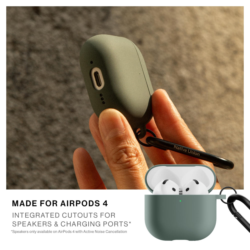 Native Union Active Case for Aipods Gen 4| Matte Silicone w/ Metal Clip for Attachment, Drop & Scratch Protection, Form-Fitting, Sleek and Stylish, Qi Wireless Charging Compatible - Slate Green