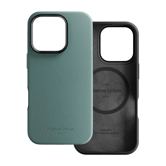 Native Union ACTIVE Case w/ Magsafe for Apple iPhone 16 Pro 6.3" 2024|10-Ft Drop & Scratch Protection, Leather-like finish, Recycled Materials, Raised Edges, Wireless Charging - Slate Green