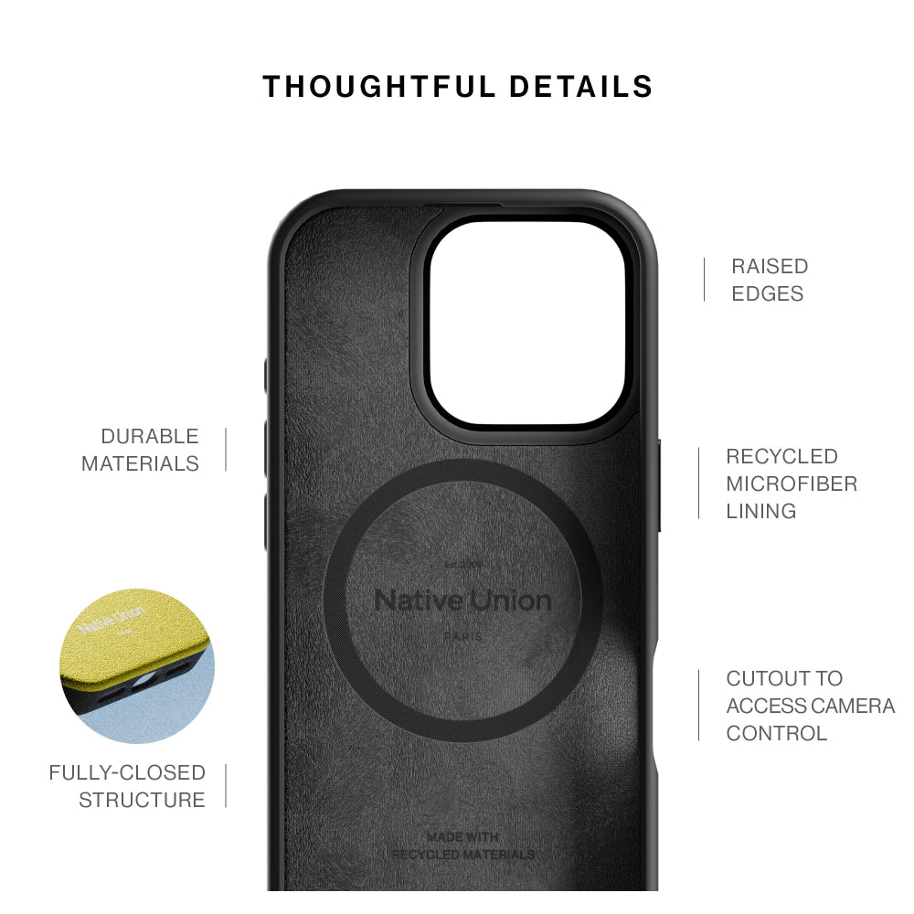 Native Union ACTIVE Case w/ Magsafe for Apple iPhone 16 Pro 6.3" 2024|10-Ft Drop & Scratch Protection, Leather-like finish, Recycled Materials, Raised Edges, Wireless Charging - Lemon