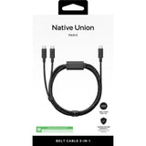 Native Union Belt Cable 2m | 2-in-1 USB-C to USB-C & USB-C Cable (140W), Fast Charge 2x devices with 1x cable, for Macbook Air/Pro, Laptops, Tablets, Smartphones, Headphones - Cosmos