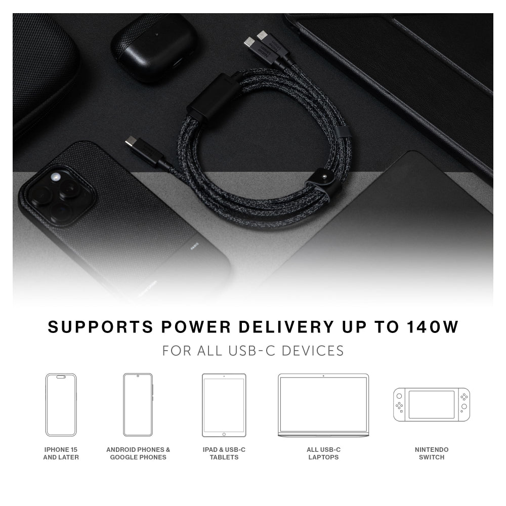 Native Union Belt Cable USB-C to USB-C 2m, 140W Fast Charging, Braided Power Delivery Cable for Laptop Tablet Smartphone, Zebra