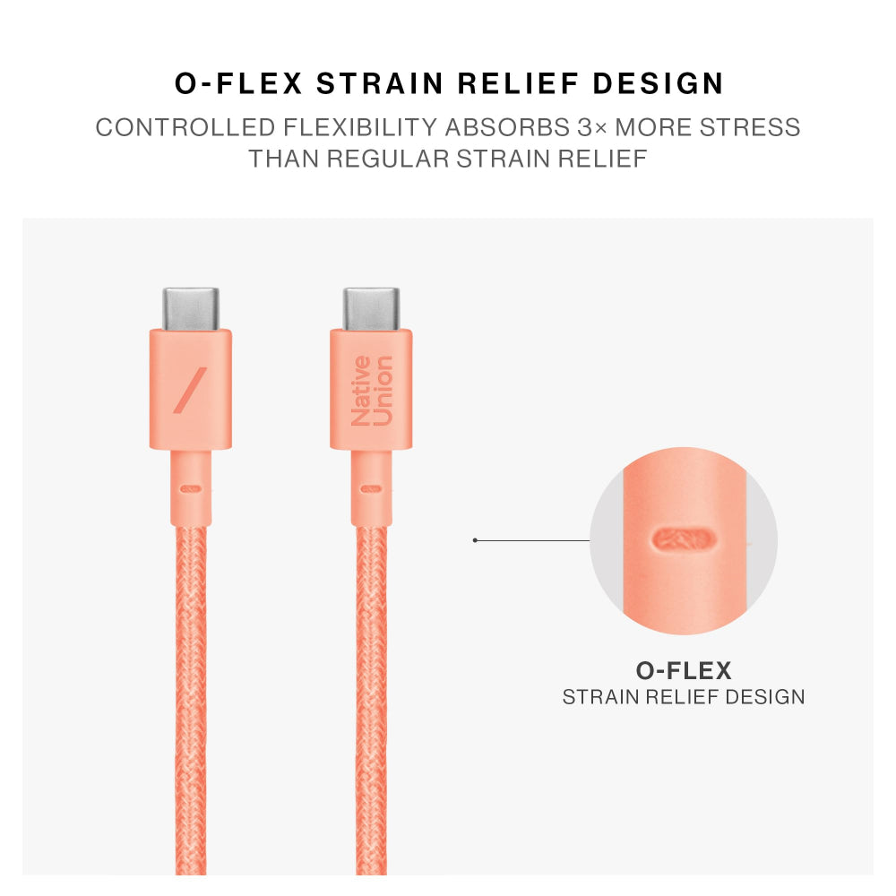 Native Union Belt Cable USB-C to USB-C 1.2m, Fast Charging Cable with Integrated Strap, for iPhones, iPad, Samsung, and USB-C devices, Apricot Crush