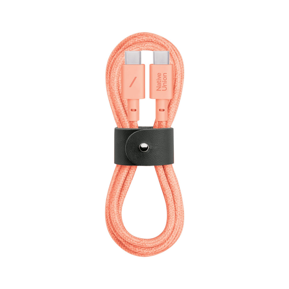Native Union Belt Cable USB-C to USB-C 1.2m, Fast Charging Cable with Integrated Strap, for iPhones, iPad, Samsung, and USB-C devices, Apricot Crush