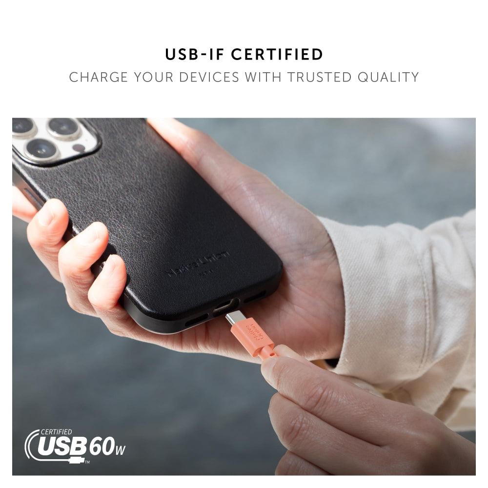 Native Union Belt Cable USB-C to USB-C 1.2m, Fast Charging Cable with Integrated Strap, for iPhones, iPad, Samsung, and USB-C devices, Apricot Crush