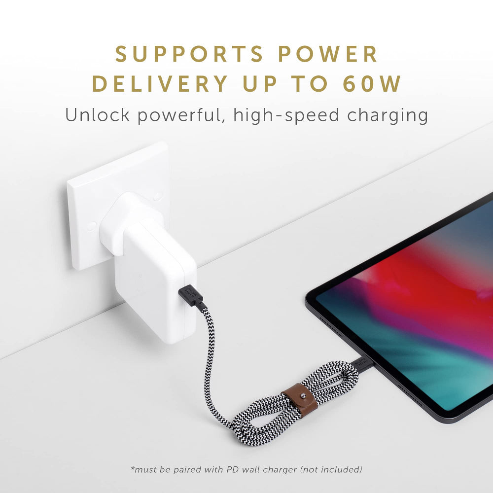 Native Union BELT USB-C to USB-C Cable 1.2M| PD Fast Charging Cable, Recycled PET, Braided Nylon w/ Leather Strap, for Apple iPhone 16/15, S25/S24, iPad, MacBook, Pixel, AirPods Pro - Cosmos