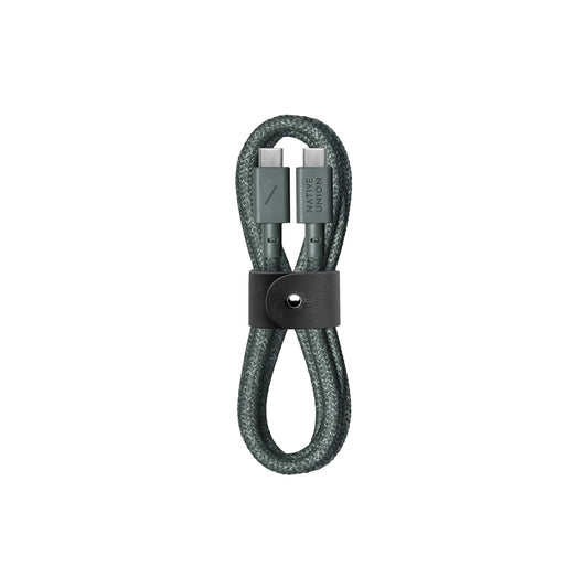 Native Union Type-C Belt Cable - USB-C to USB-C 4ft Ultra-Strong Charging Cable Compatible with iPhone 15, 15 Plus, 15 Pro, 15 Pro Max, iPad Pro, iPad Air, Samsung S23, Flip 5, Fold 5 (Slate Green)