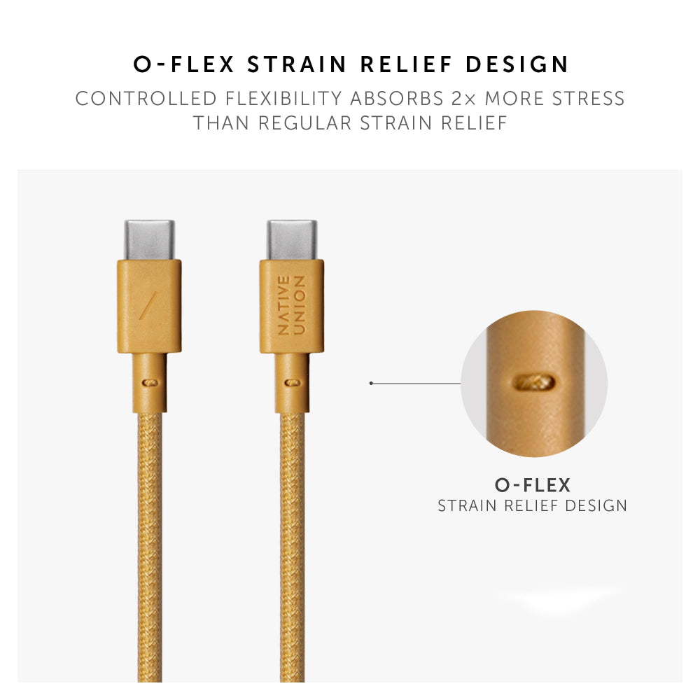 Native Union BELT USB-C to USB-C Cable 1.2M - PD Fast Charging Cable, Recycled PET, Braided Nylon w/ Leather Strap, for Apple iPhone 15, Galaxy S23, iPad, MacBook, Note, Pixel, AirPods Pro - Kraft