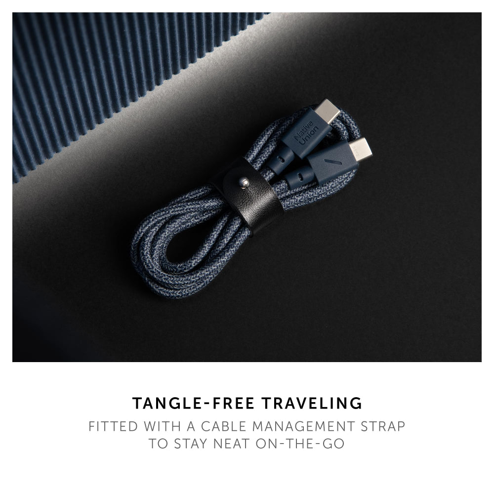 Native Union Belt Cable USB-C to USB-C 1.2m, Fast Charging Cable with Integrated Strap, for iPhones, iPad, Samsung, and USB-C devices Navy
