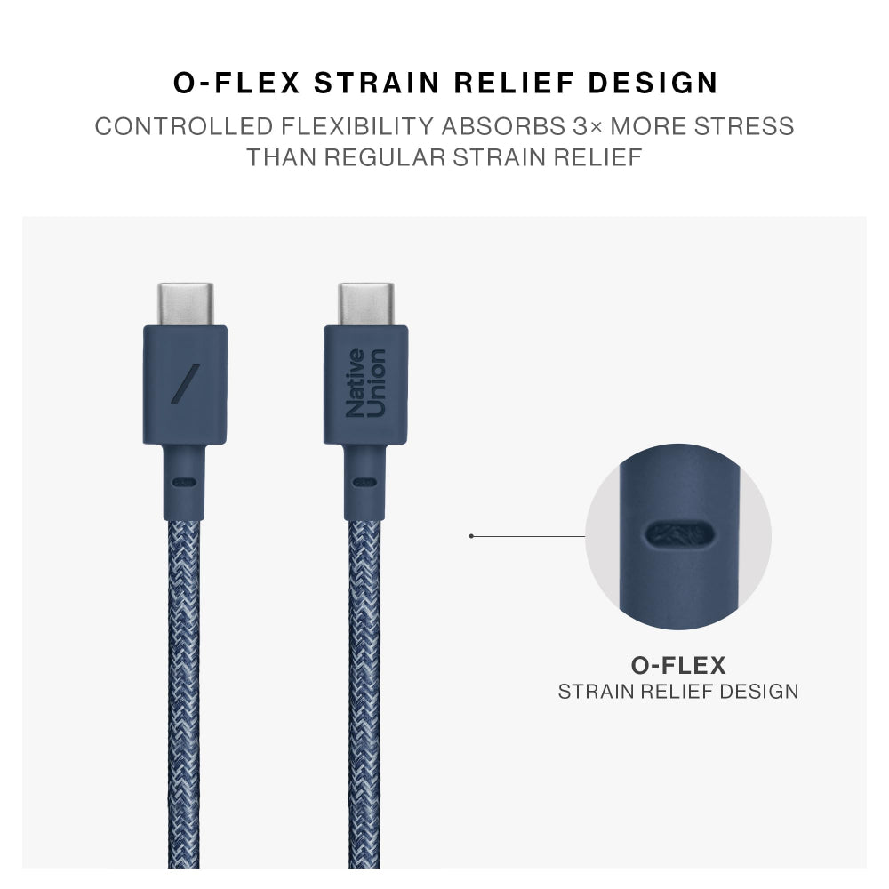 Native Union Belt Cable USB-C to USB-C 1.2m, Fast Charging Cable with Integrated Strap, for iPhones, iPad, Samsung, and USB-C devices Navy