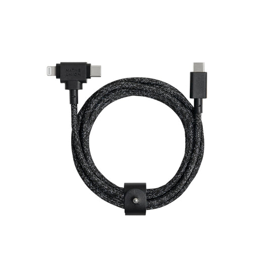 Native Union BELT DUO USB-C to C+LIGHTNING Cable 1.5M - Universal Charging Cable, w/ Leather Strap, for Apple iPhone 14/13/12/Pro/Max, 11/Pro/Max, XS/XR/X/Max, 8/8 Plus, iPad Air/Pro, Airpods - Cosmos