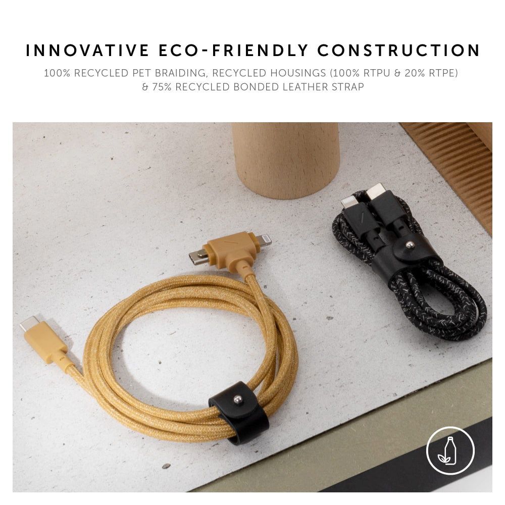 Native Union BELT DUO USB-C to C+LIGHTNING Cable 1.5M - Universal Charging Cable, w/ Leather Strap, for Apple iPhone 14/13/12/Pro/Max, 11/Pro/Max, XS/XR/X/Max, 8/8 Plus, iPad Air/Pro, Airpods - Cosmos
