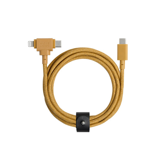 Native Union BELT DUO USB-C to C+LIGHTNING Cable 1.5M - Universal Charging Cable, w/ Leather Strap, for Apple iPhone 14/13/12/Pro/Max, 11/Pro/Max, XS/XR/X/Max, 8/8 Plus, iPad Air/Pro, Airpods - Kraft