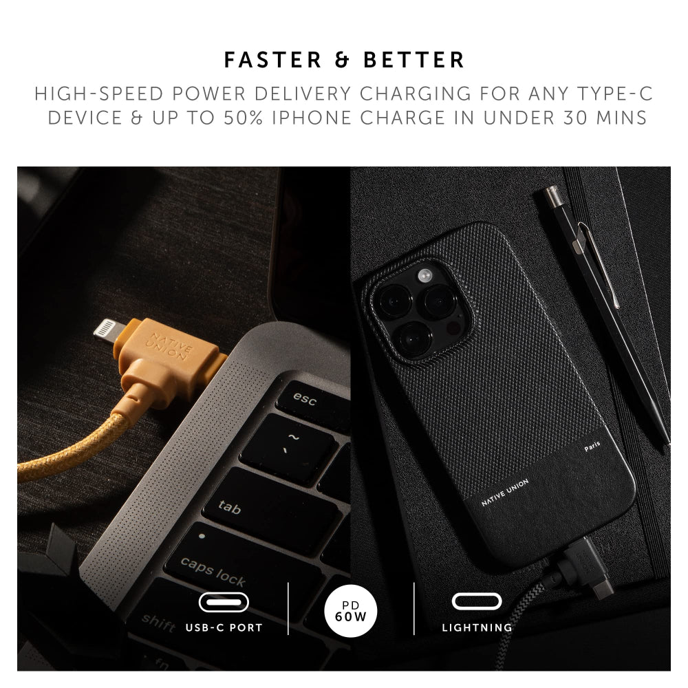 Native Union BELT DUO USB-C to C+LIGHTNING Cable 1.5M - Universal Charging Cable, w/ Leather Strap, for Apple iPhone 14/13/12/Pro/Max, 11/Pro/Max, XS/XR/X/Max, 8/8 Plus, iPad Air/Pro, Airpods - Zebra