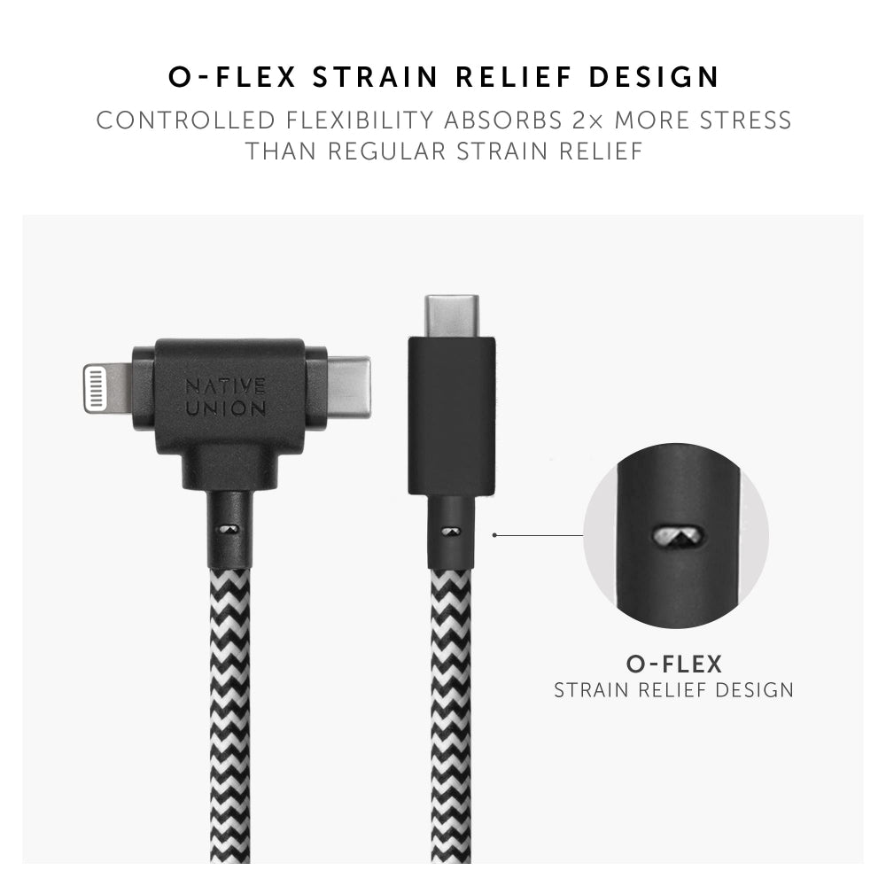 Native Union BELT DUO USB-C to C+LIGHTNING Cable 1.5M - Universal Charging Cable, w/ Leather Strap, for Apple iPhone 14/13/12/Pro/Max, 11/Pro/Max, XS/XR/X/Max, 8/8 Plus, iPad Air/Pro, Airpods - Zebra
