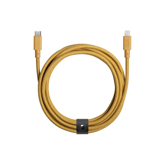 Native Union BELT USB-C to LIGHTNING Cable 10Ft - Braided Nylon PD Cable, w/ Leather Strap, for Apple iPhone 14/13/12/Pro/Max, 11/Pro/Max, XS/XR/X/Max, 8/8 Plus, AirPods Pro - Kraft