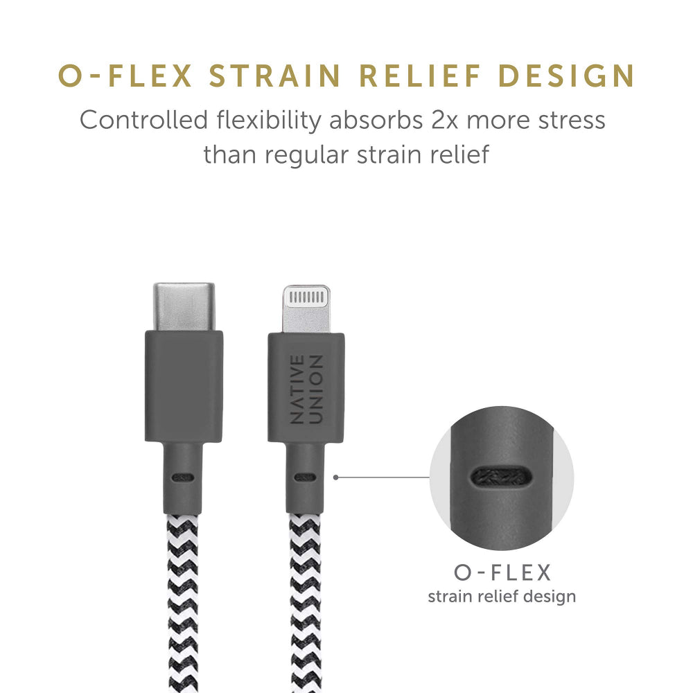 NATIVE UNION Belt USB-C to Lightning Charging Cable - 3M - Zebra
