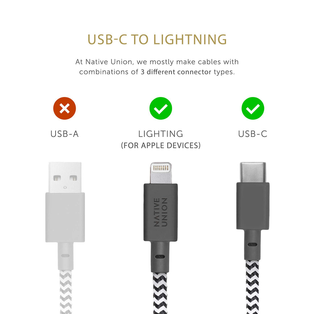 NATIVE UNION Belt USB-C to Lightning Charging Cable - 3M - Zebra