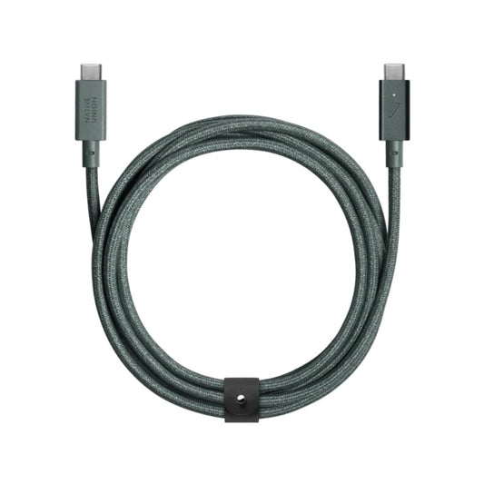 Native Union Type-C Belt Cable Pro - 240W USB-C to USB-C 8ft Ultra-Strong Charging Cable with Leather Strap Compatible with iPhone 15, 15 Pro Max, MacBook Pro 14"/16" M2, Air 15" M2 (Slate Green)